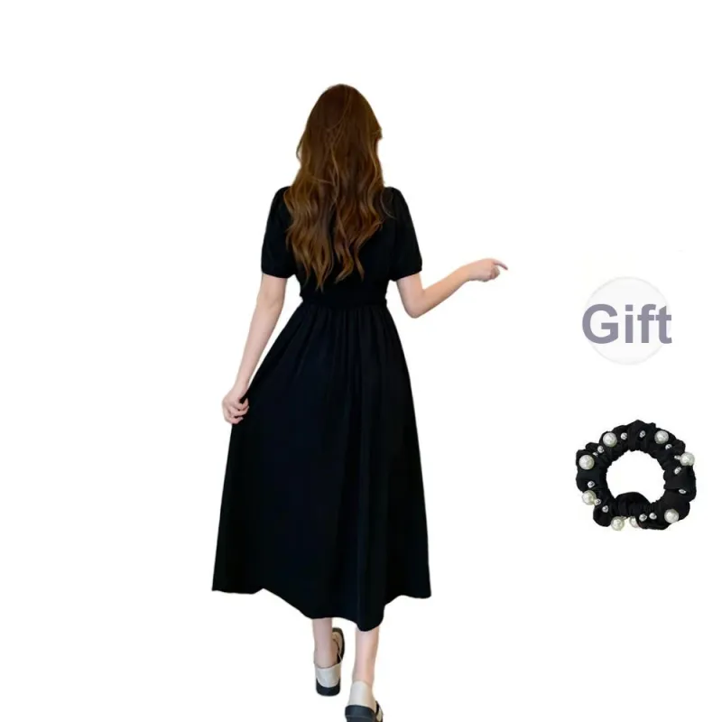 / Short Sleeved Dresses Women's Black+Hair Tie Comes With-1