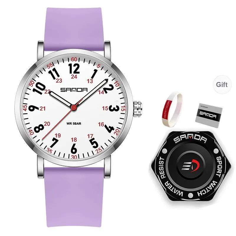 Sanda Quartz Movement Silicone Strap Watch Unisex White Dial-17