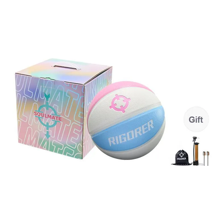 RIGORER PU Basketball Macaron Color Scheme Pink Blue White Size 7 Size 6 Size 5 Ball Street Training Competition-7