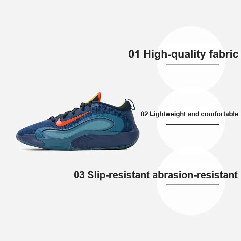 Nike ISOFLY Slip Resistant Cushioning Abrasion Resistant Breathable Low Top Children's Basketball Shoes Blue Unisex-1