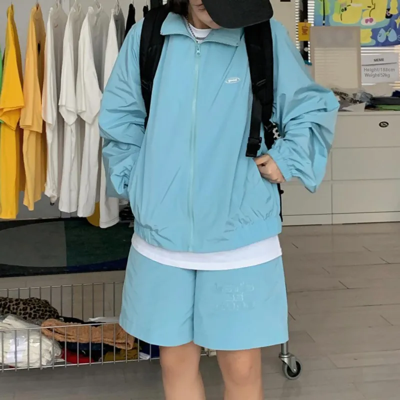 MeiHaoStore Casual Shorts Women's Blue Gray-2