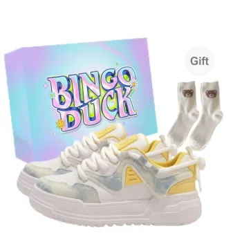BINGO DUCK Slip Resistant Low Top Skateboard Shoes Women's Blue Yellow