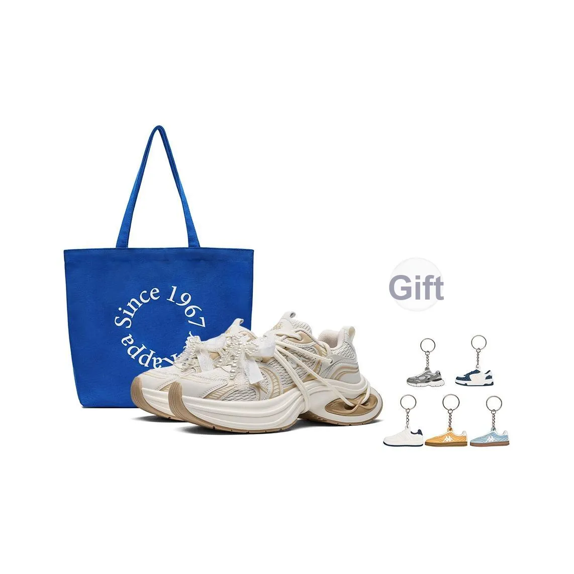 KAPPA Спина к Спине Поддержка Устойчивость к Износу Низкий Топ Толстая подошва Кроссовки Женские Экрю