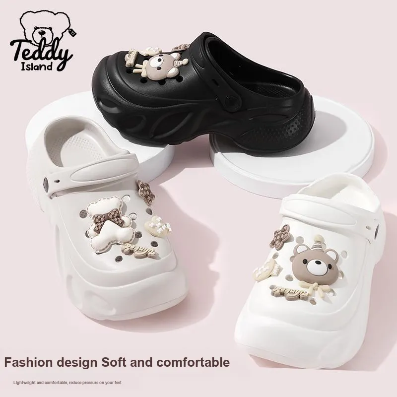 TEDDY ISLAND Teddy Love Cute Bear Summer Clogs With Thickened EVA Sole For Beach Use-3