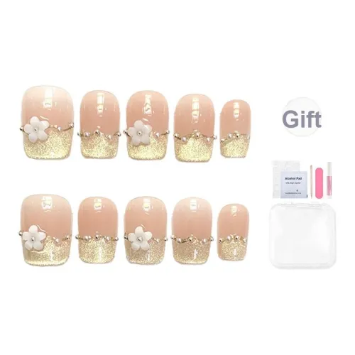 Yun Yue Joe Кошачий глаз Маленький цветок Минималистский стиль Телесный False Nail Короткий Нежно-розовый Градиентный Coquette 15mm