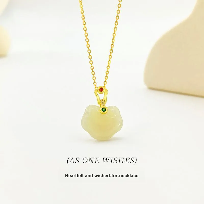 Andaozi Natural Hetian Jade Necklace Pale Greenish White Jade Unisex-1