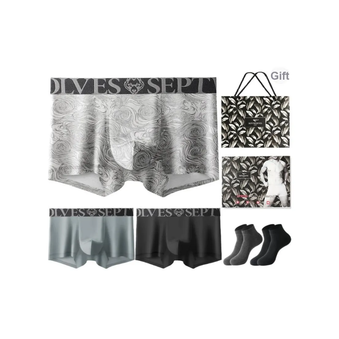 SEPTWOLVES Underwear Gift Box Men's Gift Box Set+Shopping Bag