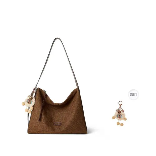 Teenmix Cashmere With Cow Leather Messenger Bag, Shoulder Bag Large Size Women's Red Brown