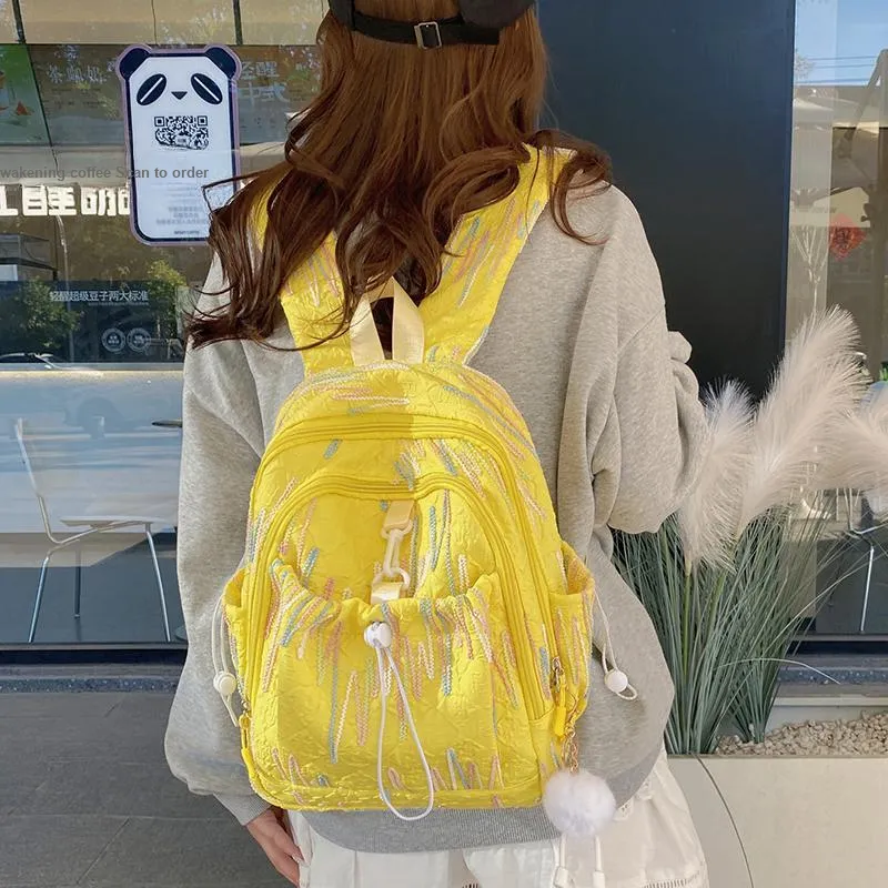 PINK·LAND Nylon Backpack Women's White/Pink/Yellow/Blue/Black-17