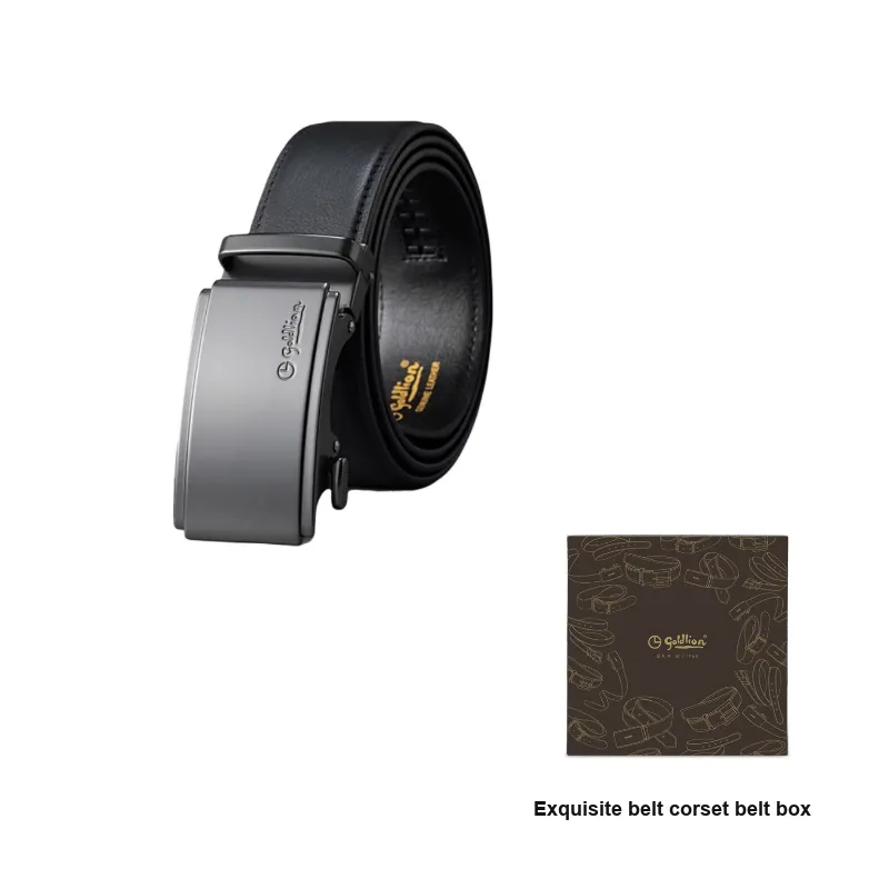 GOLDLION Top Grain Cow Leather Belts Unisex Black 3.5CM-7
