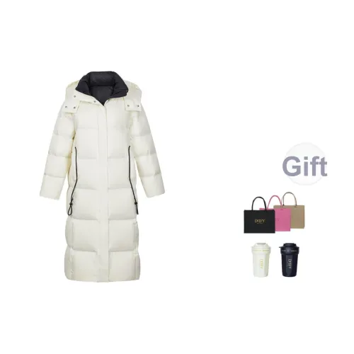 DEIFY Зимний длинный белый пуховик из утиного пуха куртка женский