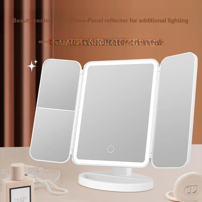Gentle Welcome Folding Shell LED Tricolor Dimming, Desktop Fill Light Make Up Mirrors Dressing & Grooming-1