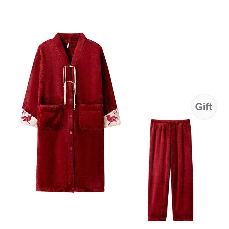 ROUKEER Pajama Robe Women's Red-7