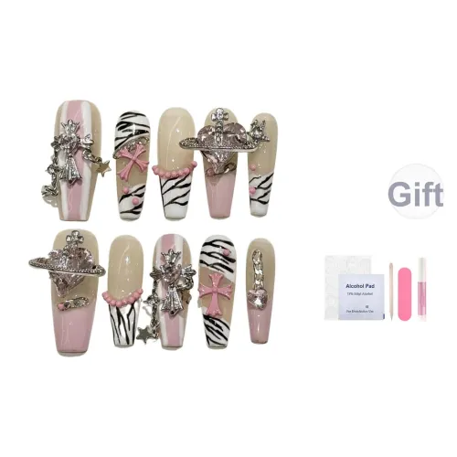 BDQC Urban Chic Style HAND DRAWN Осветляющий Элегантный с Искрящимися Стразами False Nail Средний LADDER Розовый