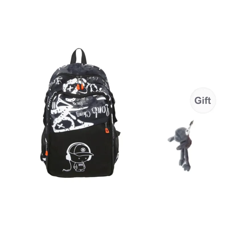 BRABOSTON Nylon Backpack Regular Unisex Pure Black/White/Blue/Black-15