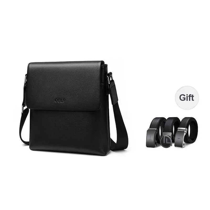 GOLF Cow Leather, Synthetic Leather Messenger Bag, Shoulder Bag Regular Men's Black