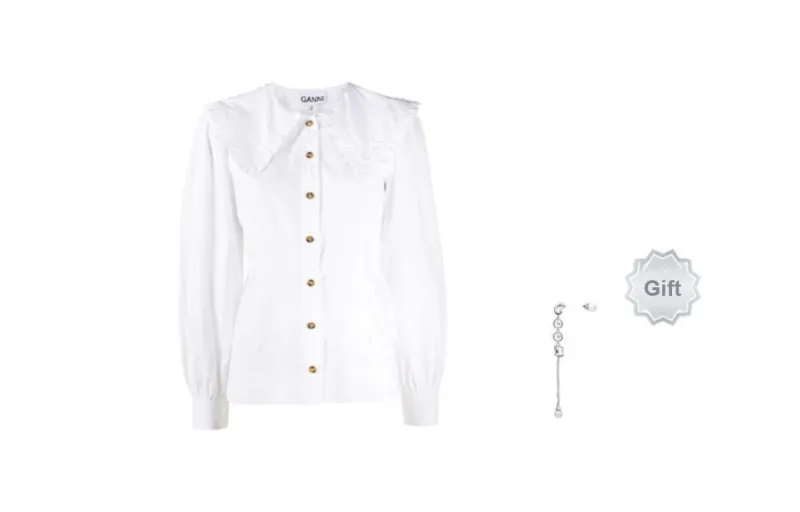 GANNI Oversized collar Buttoned Blouse-10