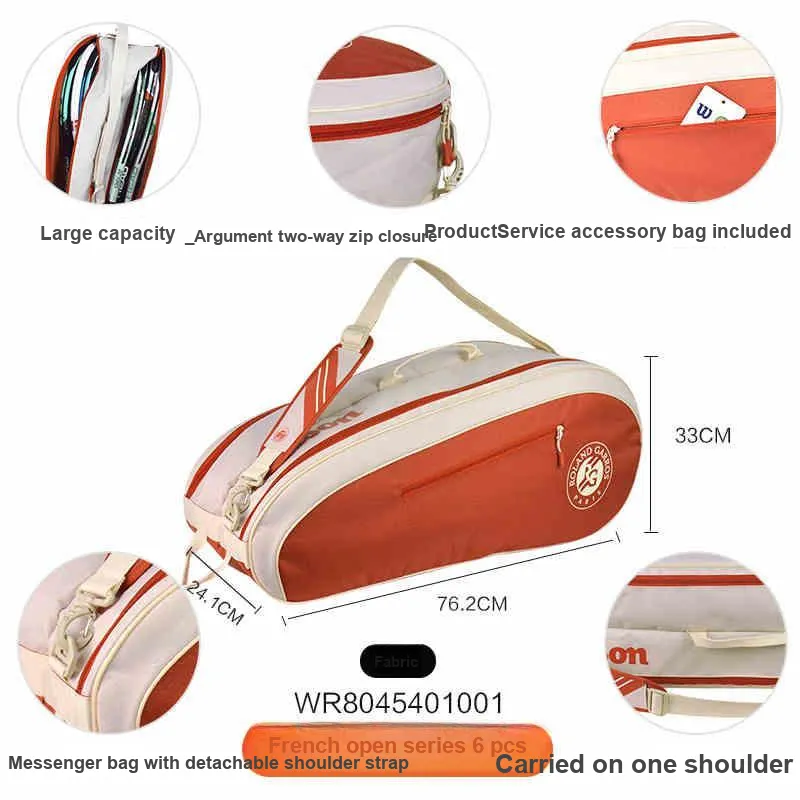 Wilson Tennis Racket Bags Fabric Unisex 762*241*330MM Cream/Red Soil-2