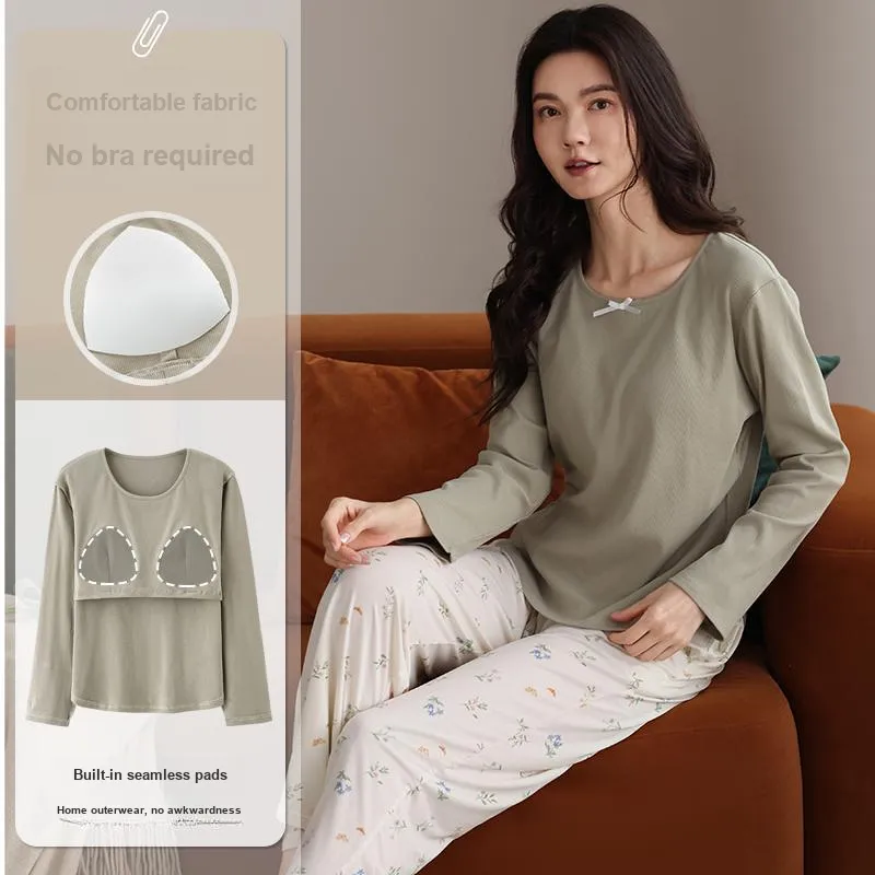 XIAFENYAN Pajama Set Women's Green Apricot-1