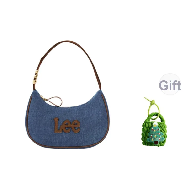 Lee Fabric+Artificial Leather Shoulder Bag, Crescent Bag, Shoulder Bag Regular Women's Denim Blue-0