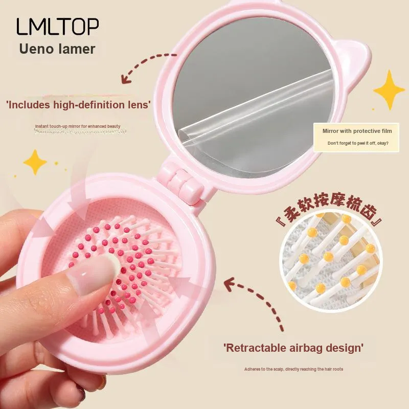 LMLTOP Cartoon Small And Portable Folding Mirror Comb Fluffing Up-2