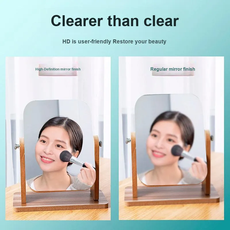 Pleasant Language Wooden Portable HD Foldable Large Size Make Up Mirrors-3