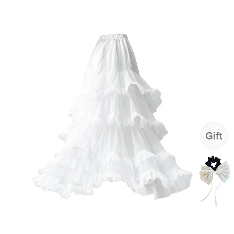 TUSHIFEI Casual Long Skirt Women's White+Hair Tie Comes With-1