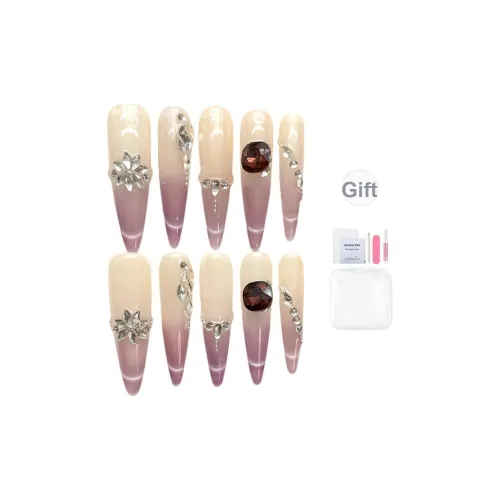 Fanze Минималистский стиль Премиум Pearl Colored Diamond Handcrafted False Nail Pointed Type Фиолетовый градиент Flashing