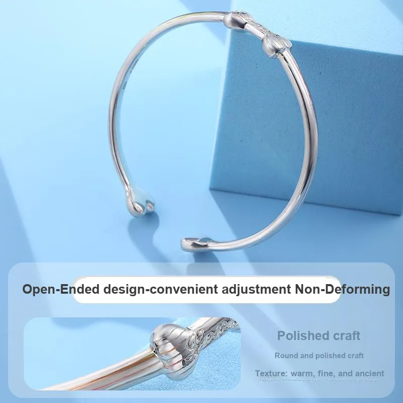 LAOYINJIANG S999 Fine Silver Bangles Women's-4
