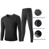 Long-Sleeved Top+Pants Set (Black) Thickened and Fleece-Lined/Classic Round Neck/Plaid Patchwork
