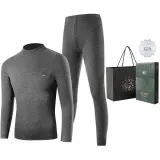 Men's Mock Neck Clothing Sets (Dark Heather Gray) Thickened and Fleece-Lined/Thermal
