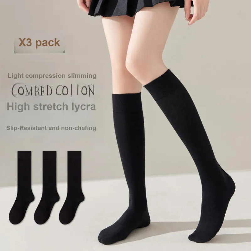 MIIOW Mid Calf Socks Women's 3 Pack Black-1