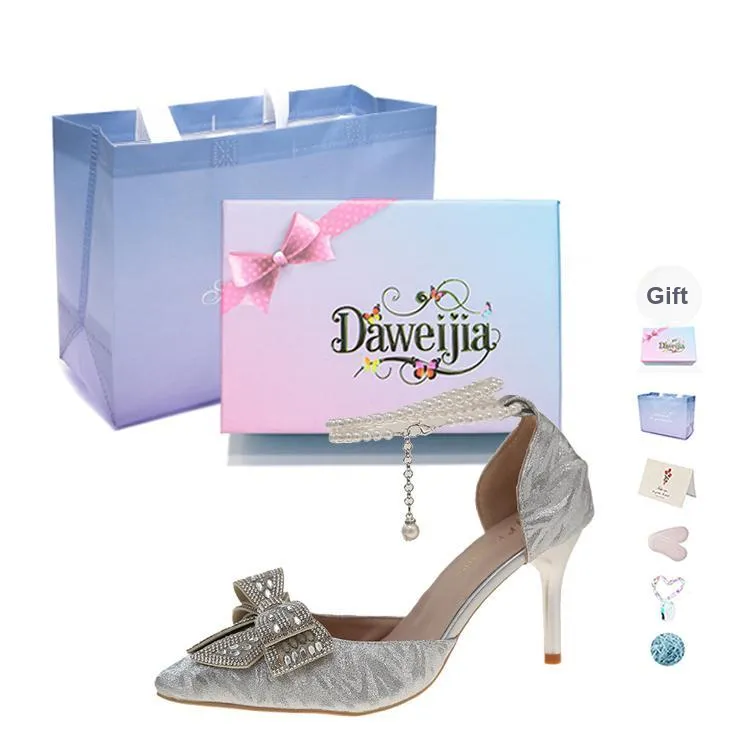 Dawei's House Slim Heel High Heels Women's Silver Gift Box Set-3