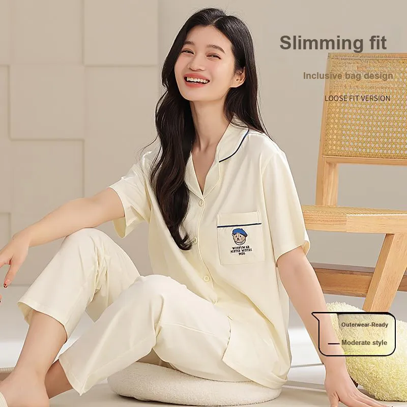 XIAFENYAN Pajama Set Women's Beige Yellow-3
