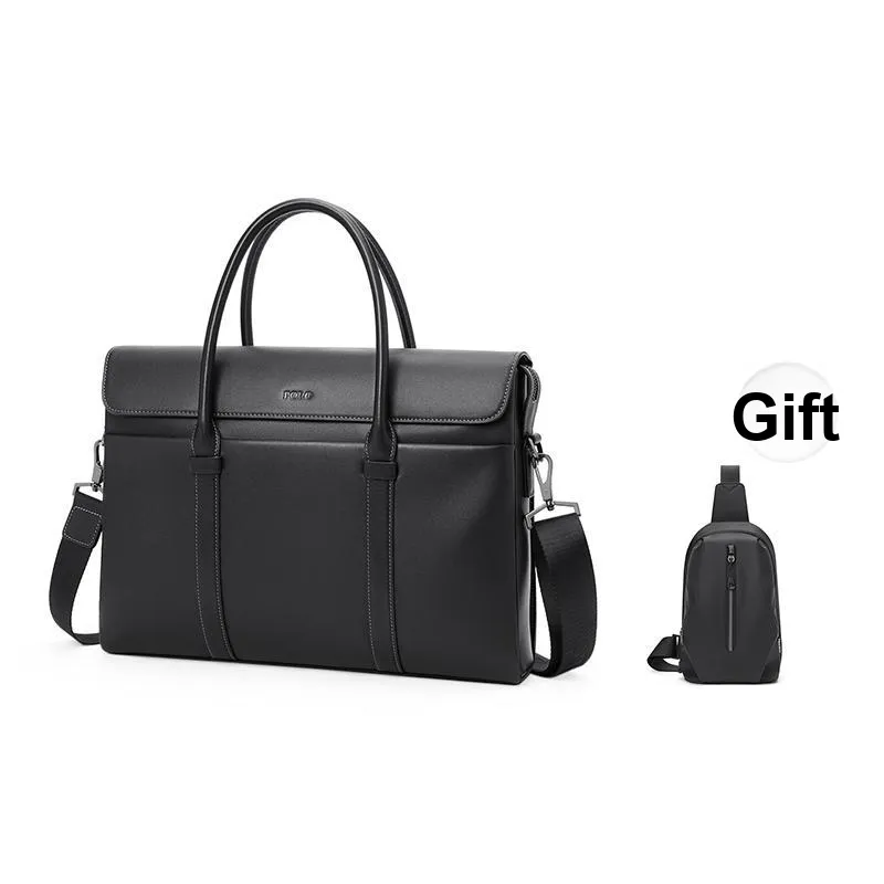 POLO Top Grain Cow Leather Men's Crossbody Bag Briefcase Tubas Men's Black-0