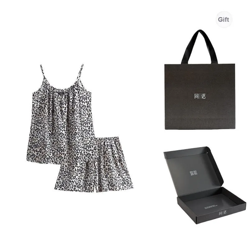 Same Language Pajama Gift Box Women's Black And White, Leopard Print-0