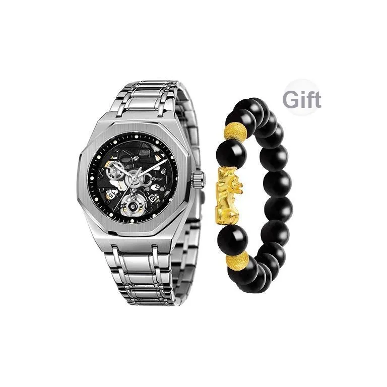 Yajiayi Кварцевый механизм ремешок из нержавеющей стали черный циферблат мужские часы