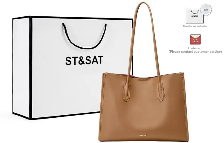 ST&SAT Cow Leather Tote Shoulder Bag Handbag Large Size Women's Dark Brown/Black-9