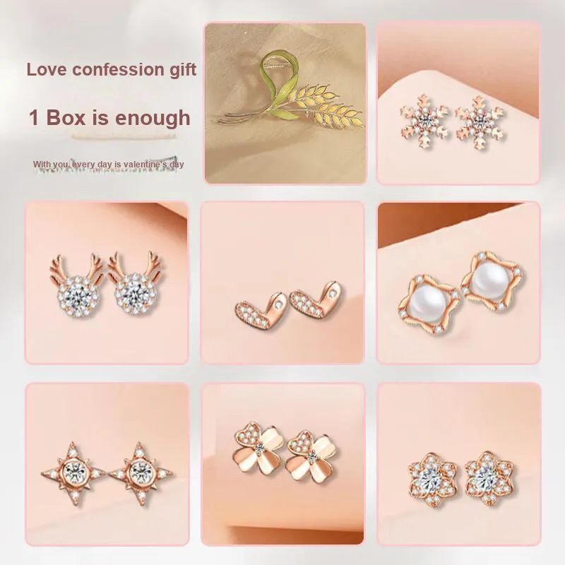 GAGA S925 Sterling Silver Needle Stud Earrings Gift Box Women's-4