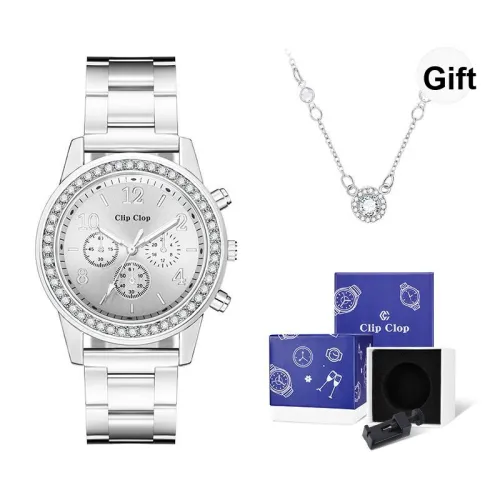 Clip Clop Кварцевый механизм сплав ремешок женские часы серебристый циферблат