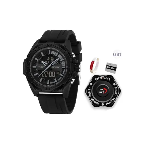 Sanda Электронный + Кварцевый механизм Силиконовый ремешок Часы Мужские Черный циферблат
