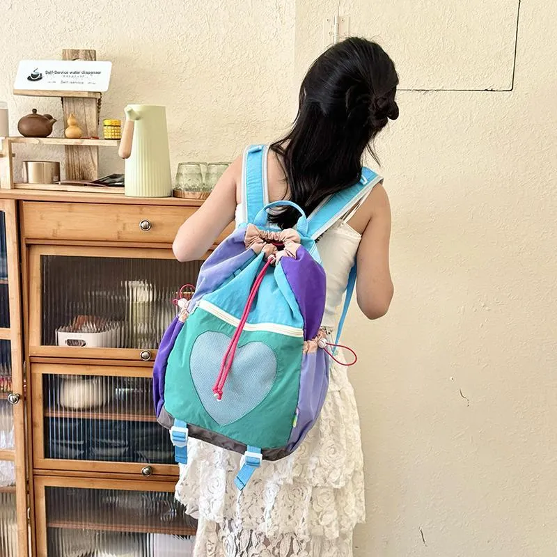 Yalu Nylon Backpack Regular Unisex Green/Pink/Brown-10