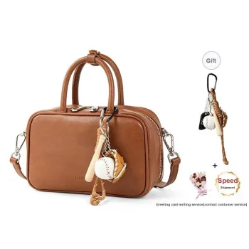 Teenmix Cow Leather Briefcase, Bowling Bag, Shoulder Bag, Crossbody Bag Regular Women's Brown/Black