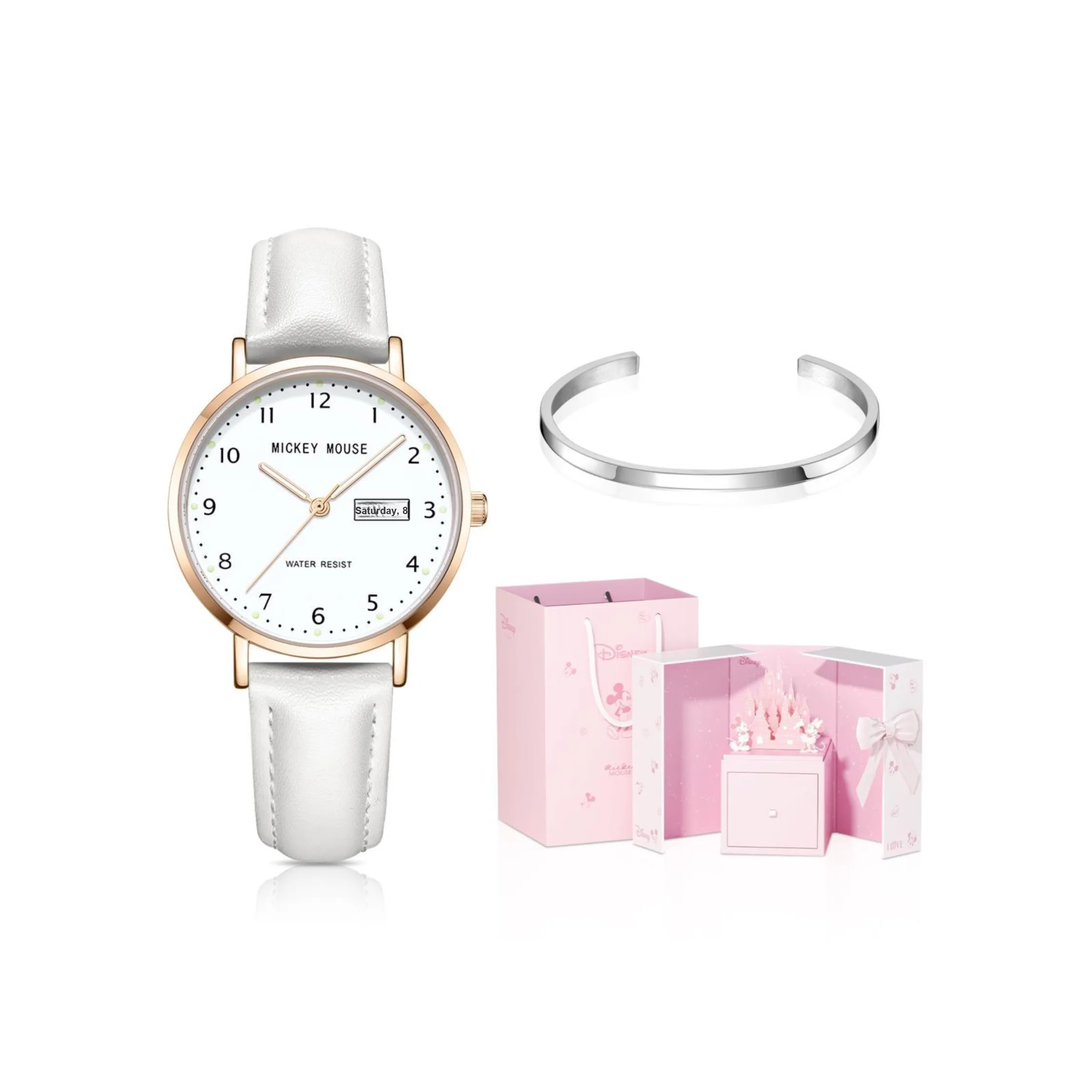 Disney Mickey Кварцевый механизм Часы Женские Белый циферблат