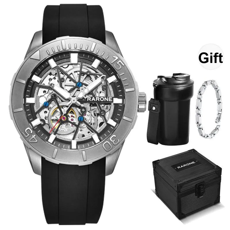 RARONE Gemini Dive Watch Automatic Mechanical Movement Silicone Strap Watch Men's Watches Cut Out Dial