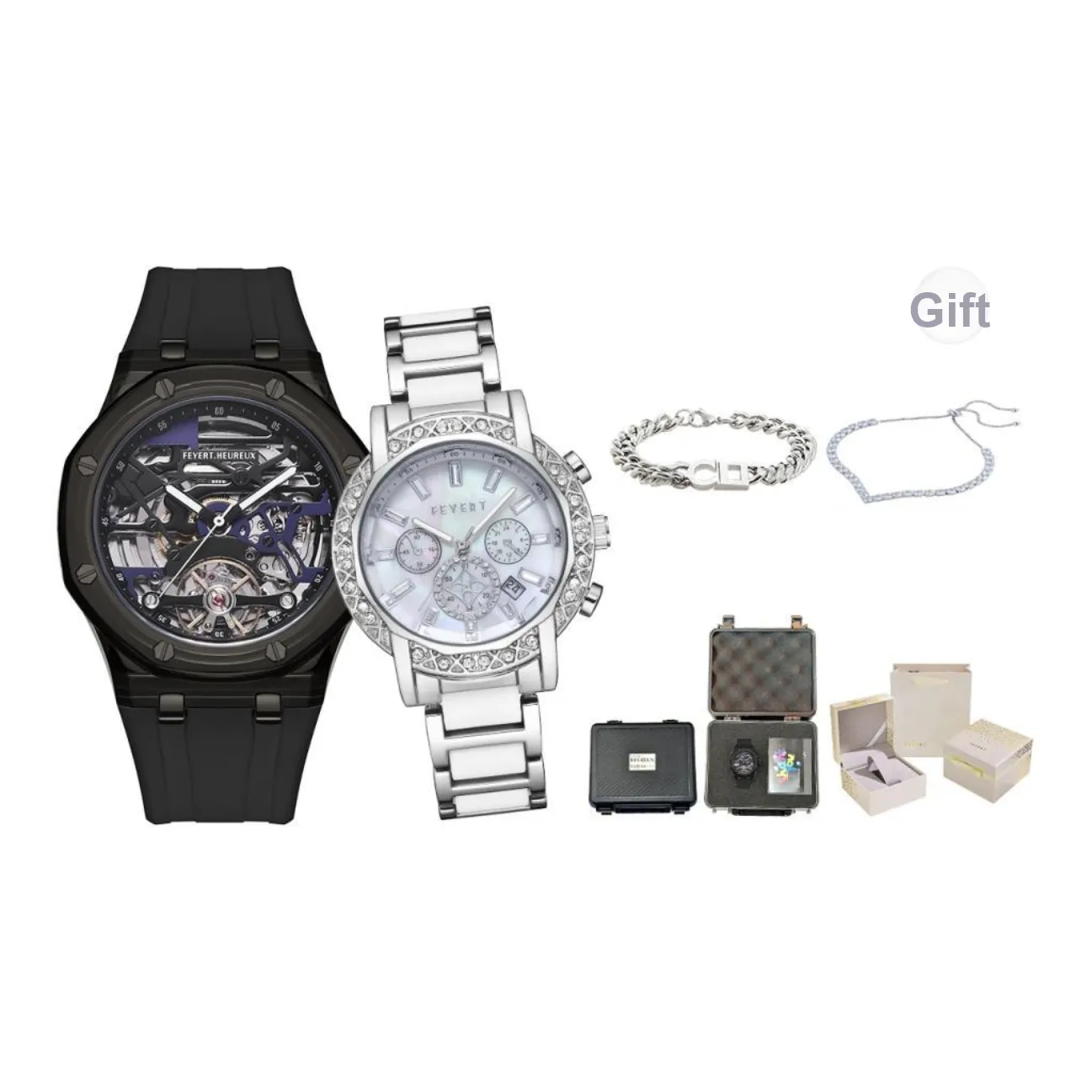 FEYERT Mechanical Movement Silicone Strap Watch Unisex Black Dial