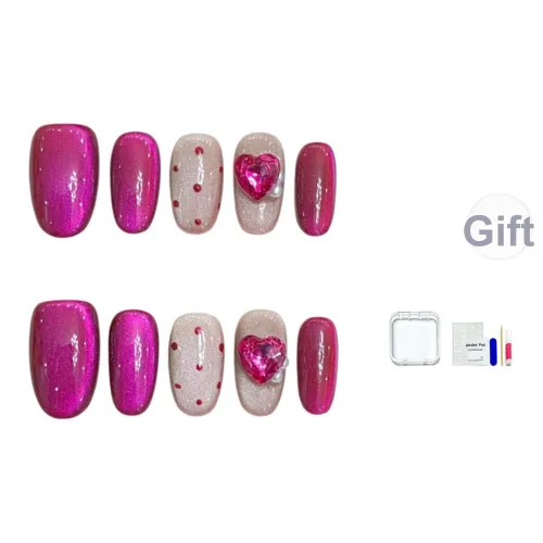 JINGCHANXUE Малина Красный Кошачий глаз с ромбовыми акцентами False Nail Короткий Городской CHIC Стиль Однотонный Гороховый узор 14мм