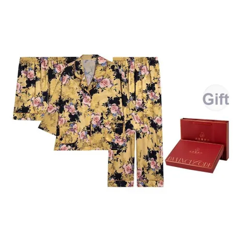 DAFENQIMIMA Коричневый Ночной Розовый Трехпредметный Набор Короткая Рубашка с Рукавами + Шорты + Брюки Женские Пижамные Комплекты