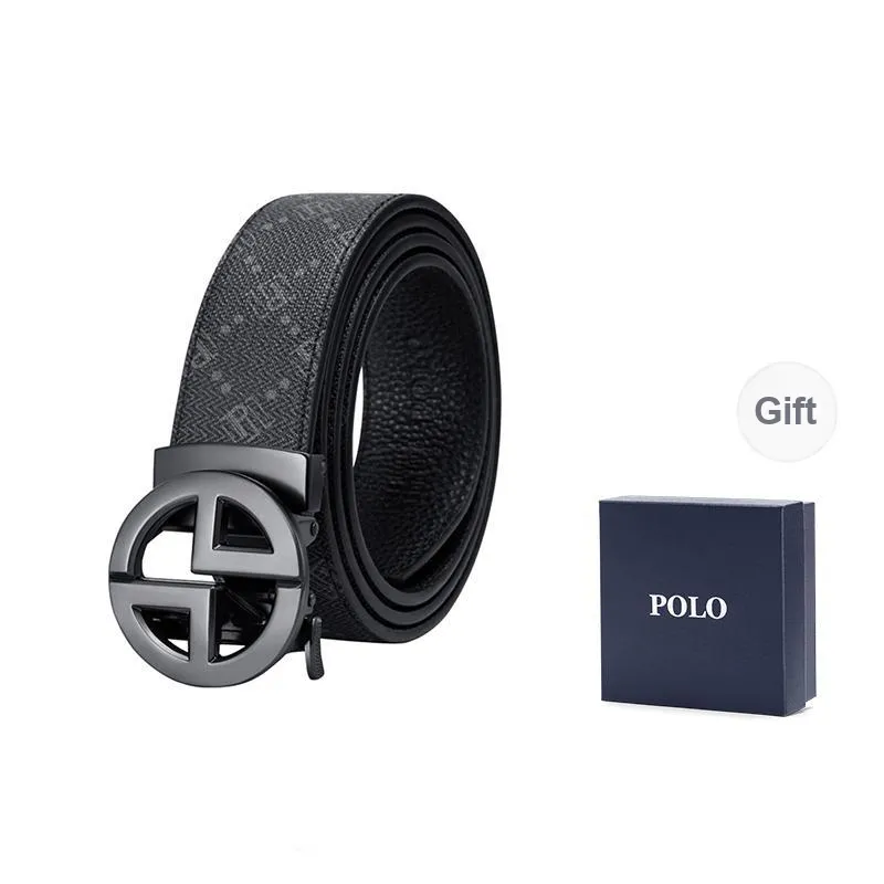 POLO Cow Leather Top Grain Cow Leather Leather Belts Men's Gunmetal Width 3.4cm-0