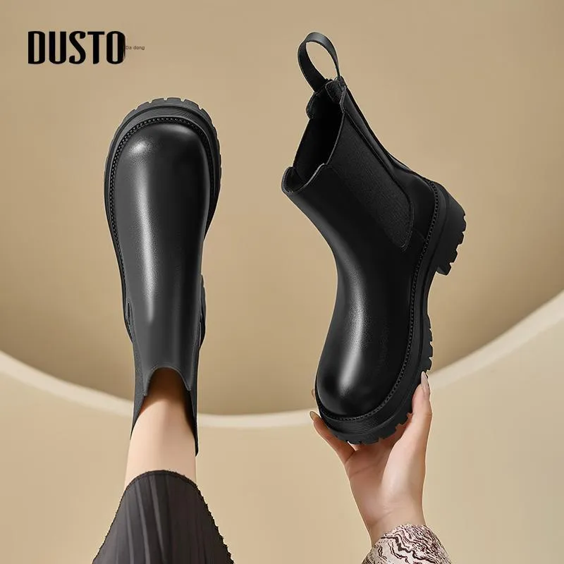 DUSTO Short Trendy Charm Elegant Chelsea Boots 4.8CM Women's Black-1